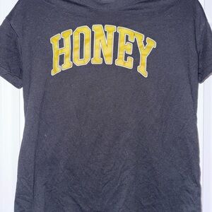 Black T-Shirt with Yellow 'HONEY' Print